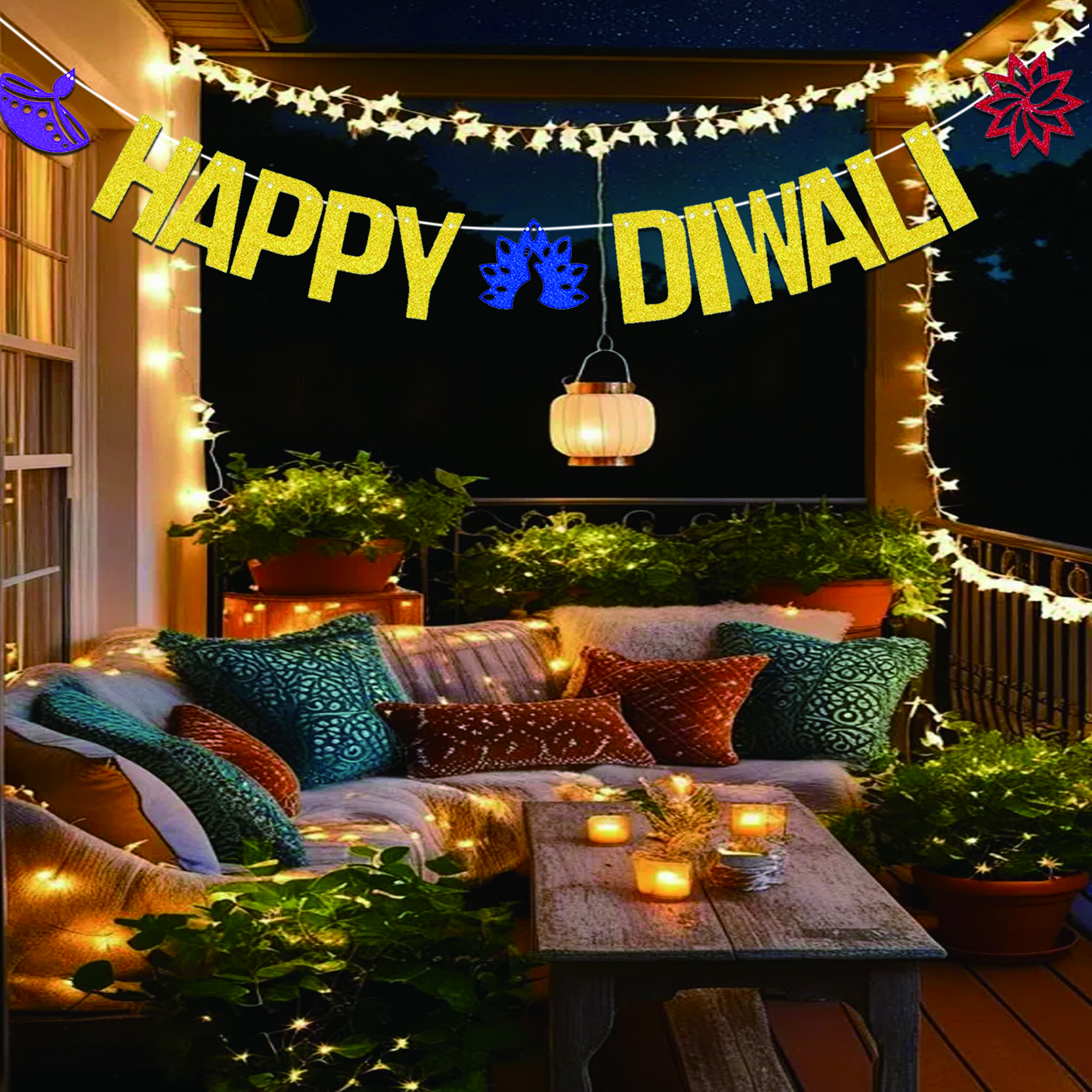Lighting Decoration For Diwali - Gold Glitter Happy Diwali Banner -
