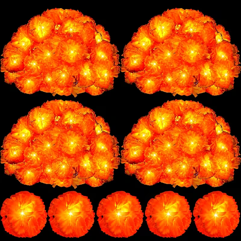 Lighting Decoration For Diwali - 5 Ft LED Orange Marigold Garland