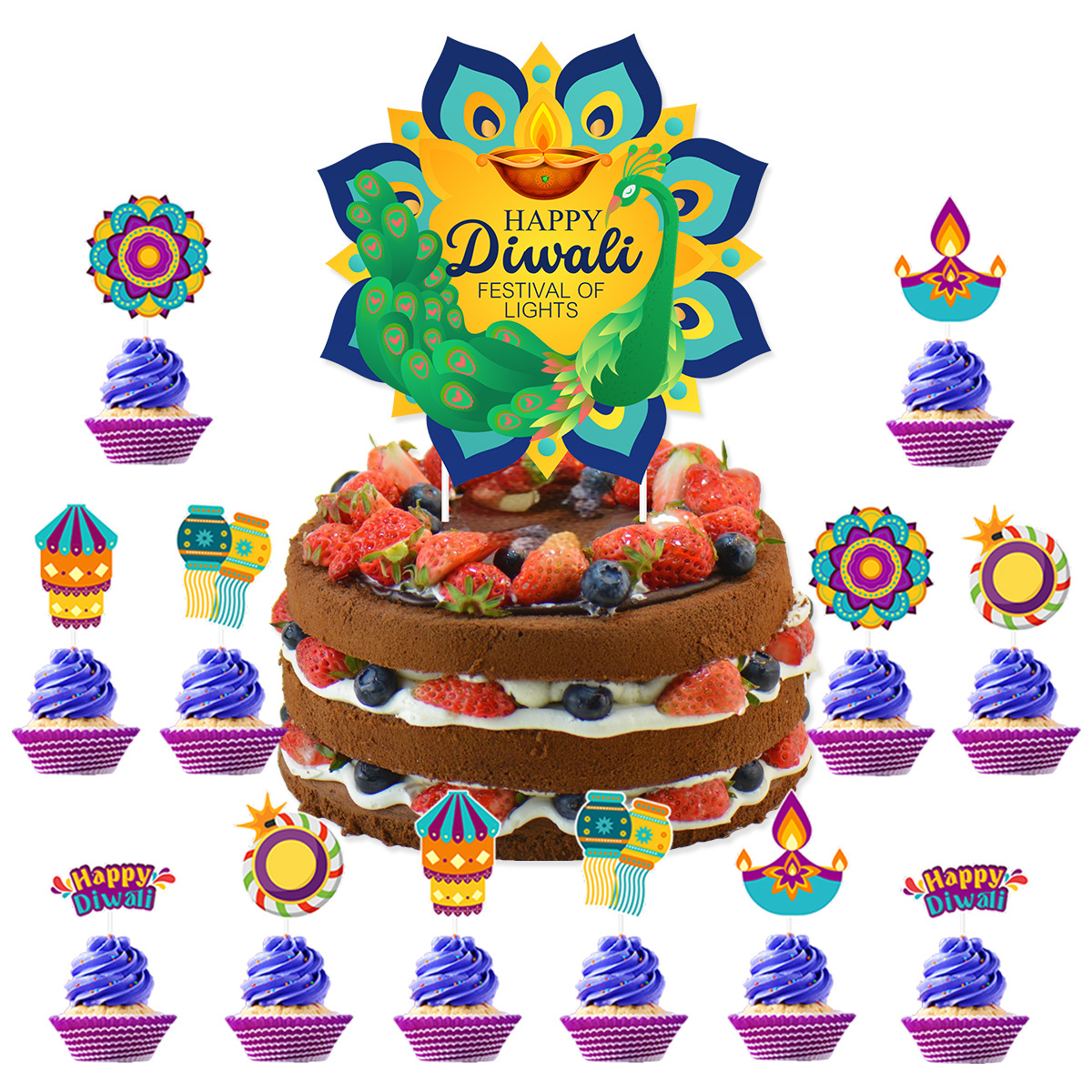 Lighting Decoration For Diwali - Diwali Theme Cake Decoration,Happy Diwali Festival