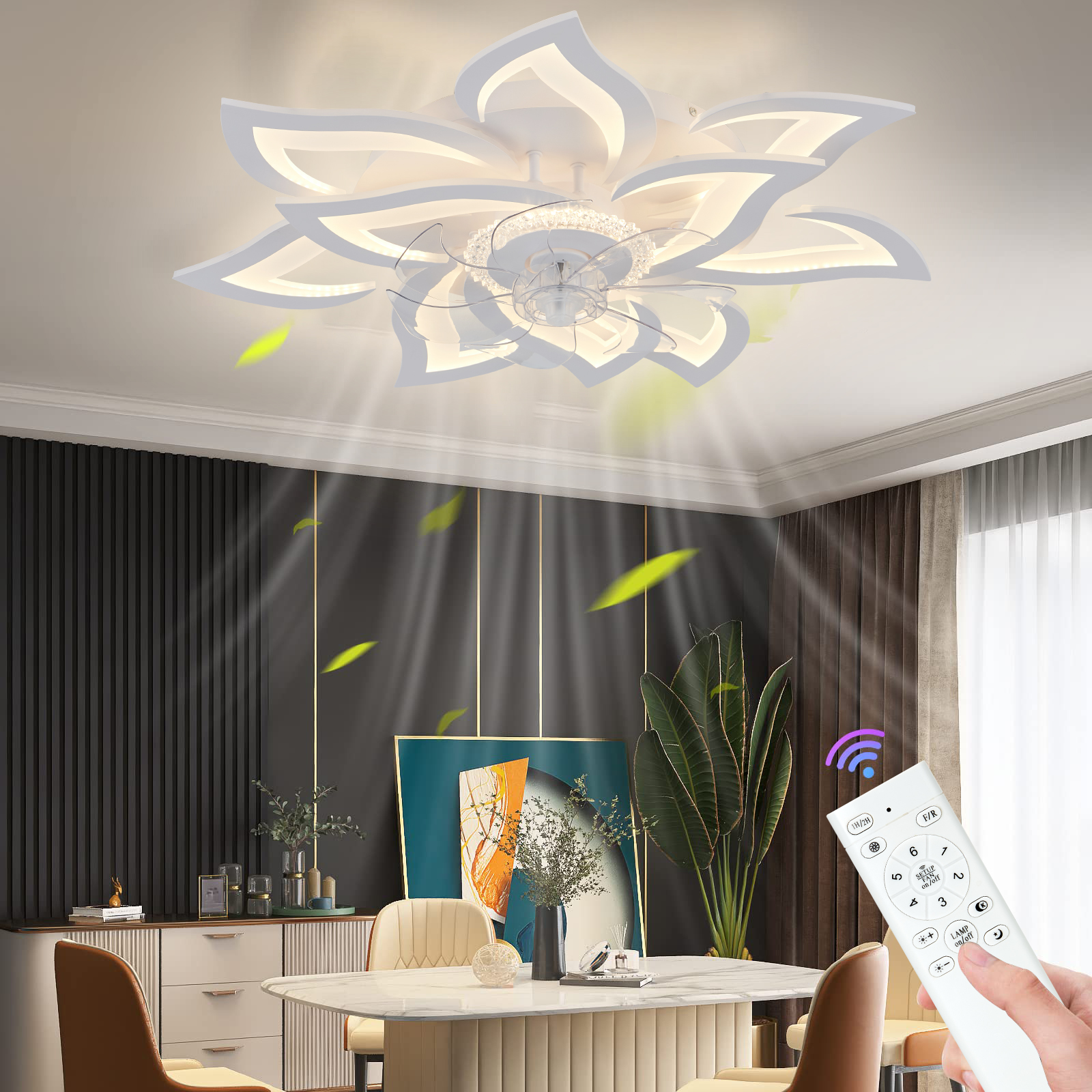 Touch Dimmer Lamp - Nordic Flush Mount Ceiling Fan with