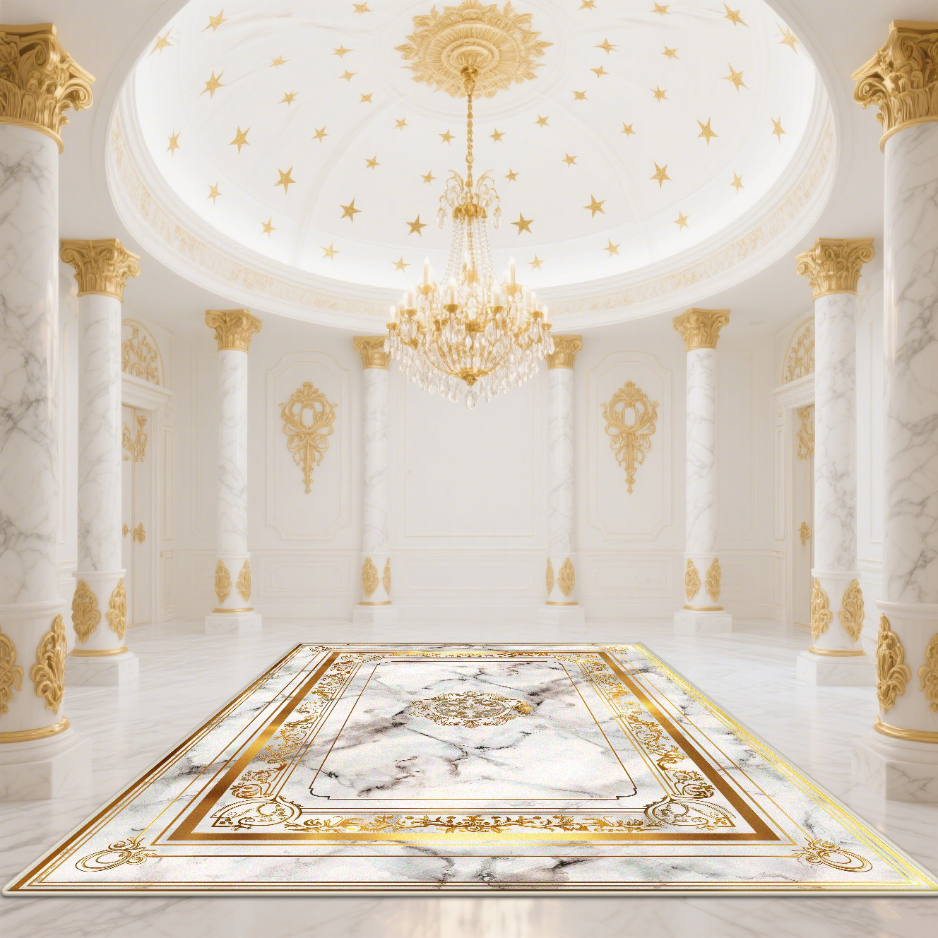 Garage Lighting Decor - Modern White Gold Marble Pattern CARPET