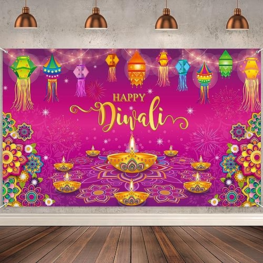Happy Diwali Backdrop Banner D - Lighting Decoration For Diwali 评论和价格
