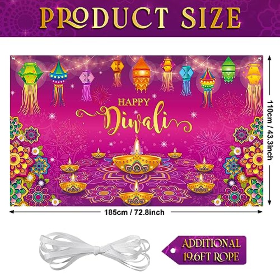 Happy Diwali Backdrop Banner D - Lighting Decoration For Diwali 评论和价格