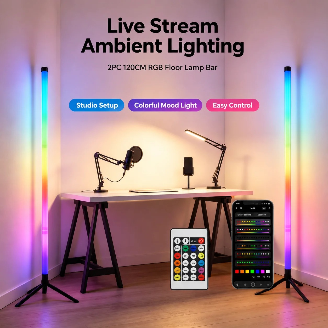 2 Pack RGB LED Corner Floor La - Decor Lighting Floor Lamps 评论和价格