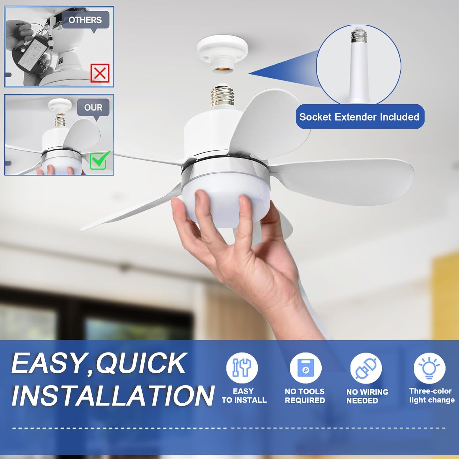 Socket Fan Light with Remote,  - Lighting Decor Home 评论和价格