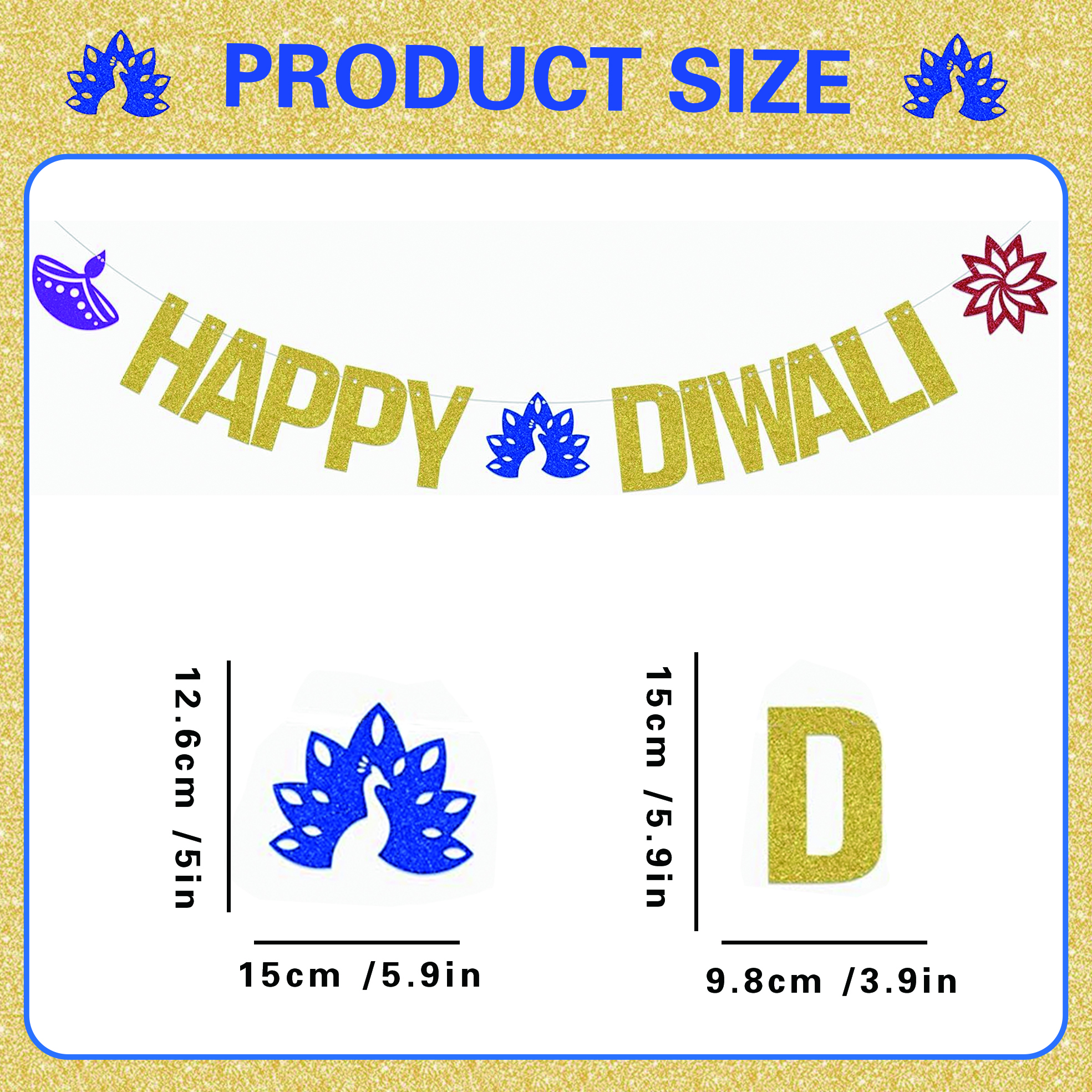 Gold Glitter Happy Diwali Bann - Lighting Decoration For Diwali 评论和价格