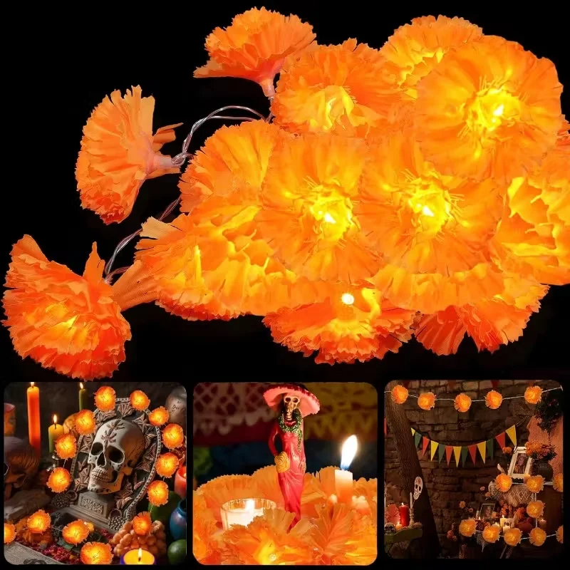 5 Ft LED Orange Marigold Garla - Lighting Decoration For Diwali 评论和价格