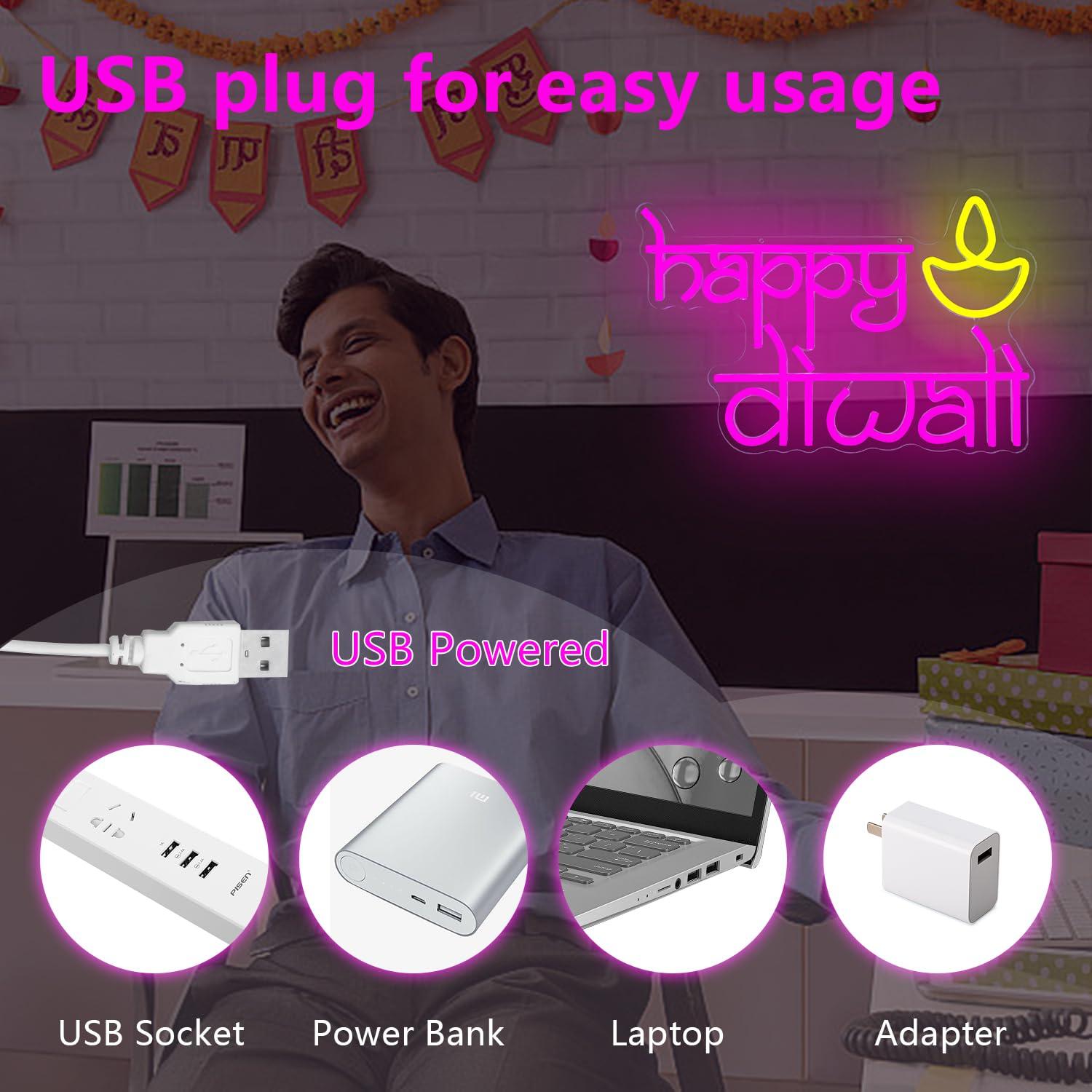 Happy Diwali Neon Sign USB Pow - Lighting Decor For Home 评论和价格