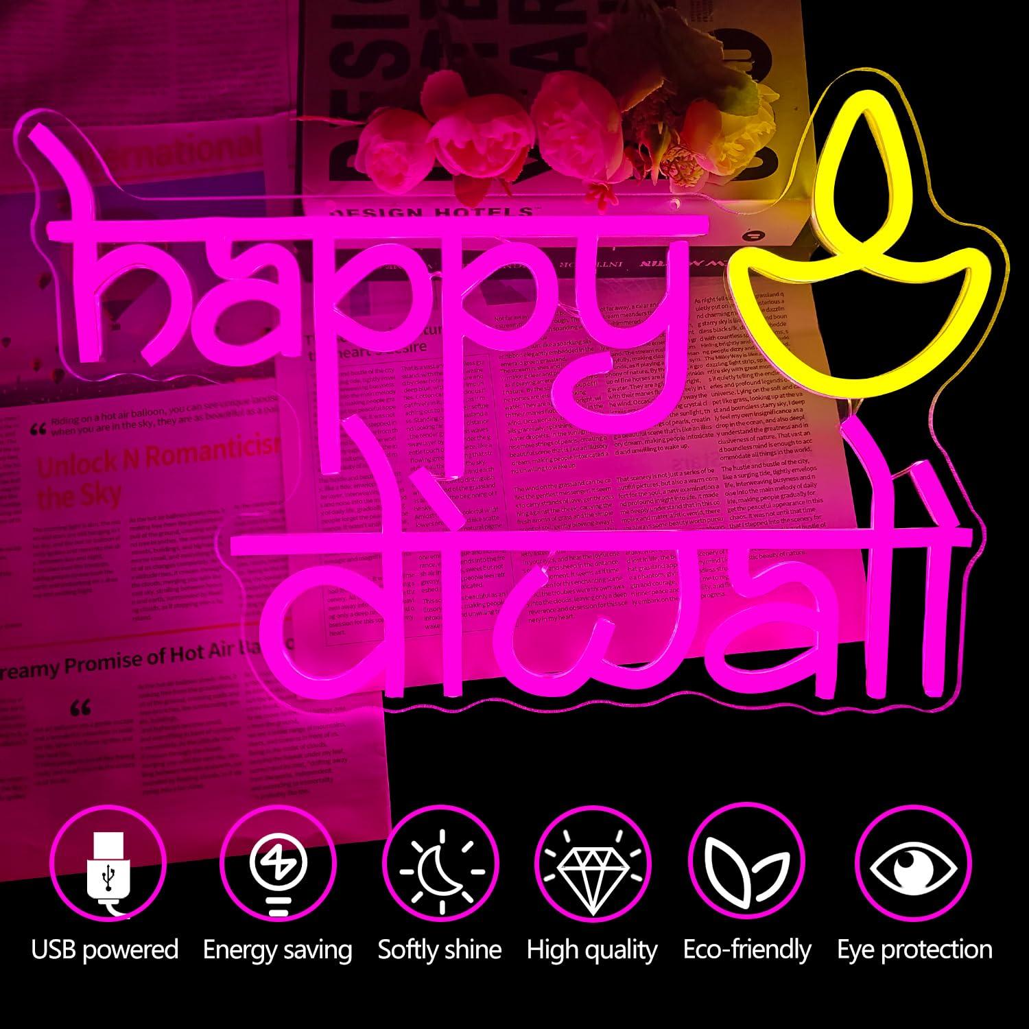 Happy Diwali Neon Sign USB Pow - Lighting Decor For Home 评论和价格