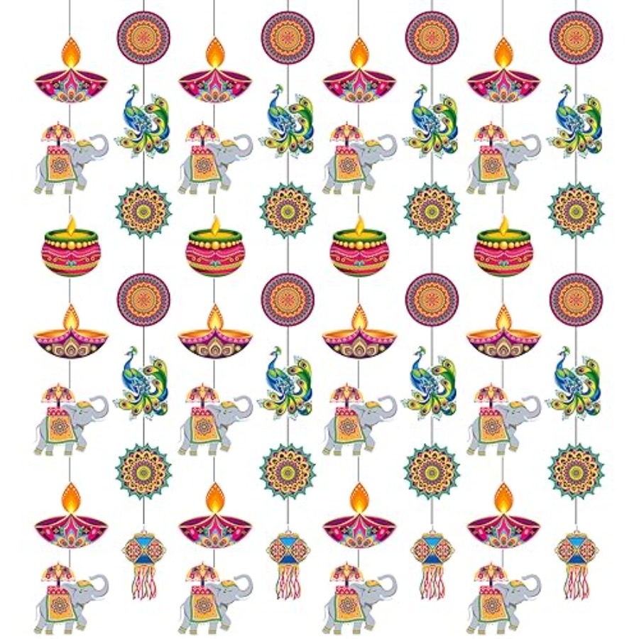 8 Pcs Happy Diwali Hanging Dec - Lighting Decoration For Diwali 评论和价格
