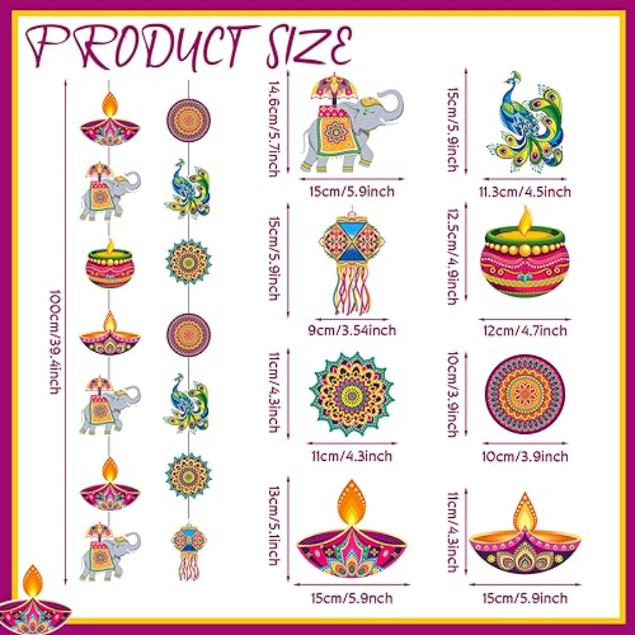 8 Pcs Happy Diwali Hanging Dec - Lighting Decoration For Diwali 评论和价格