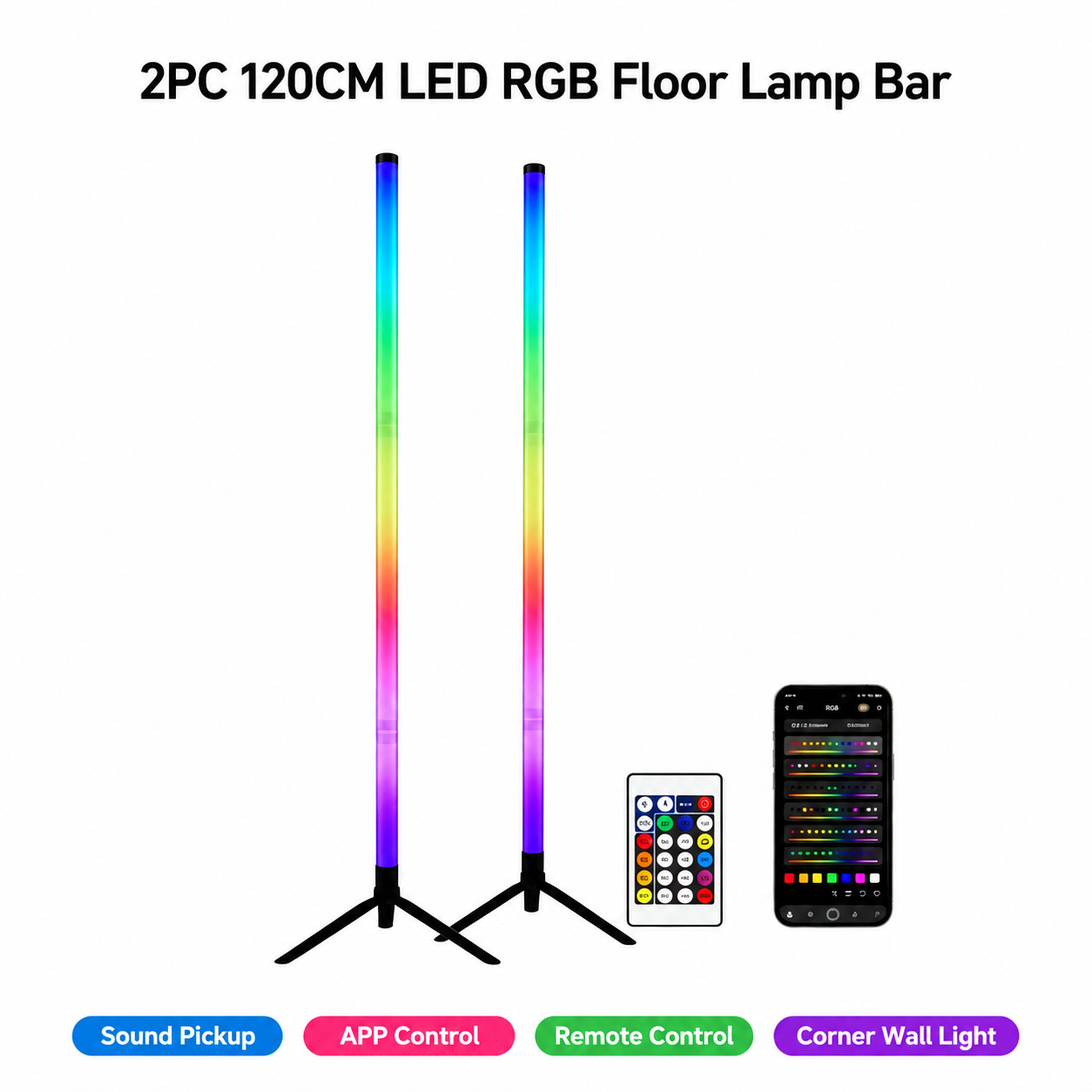 2 Pack RGB LED Corner Floor La - Decor Lighting Floor Lamps 评论和价格