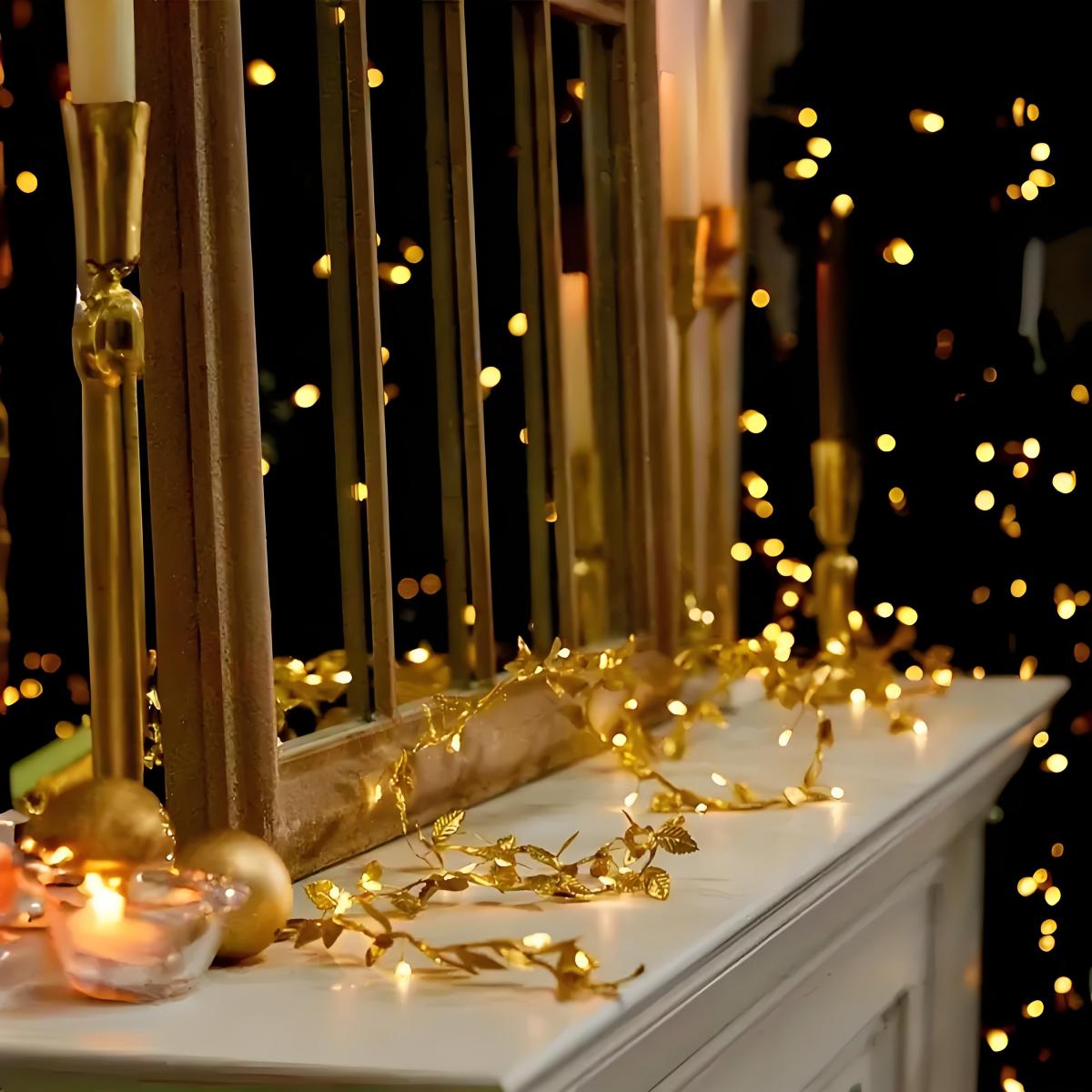 Led Romantic Golden Leaf Fairy - Lighting Decoration For Diwali 评论和价格