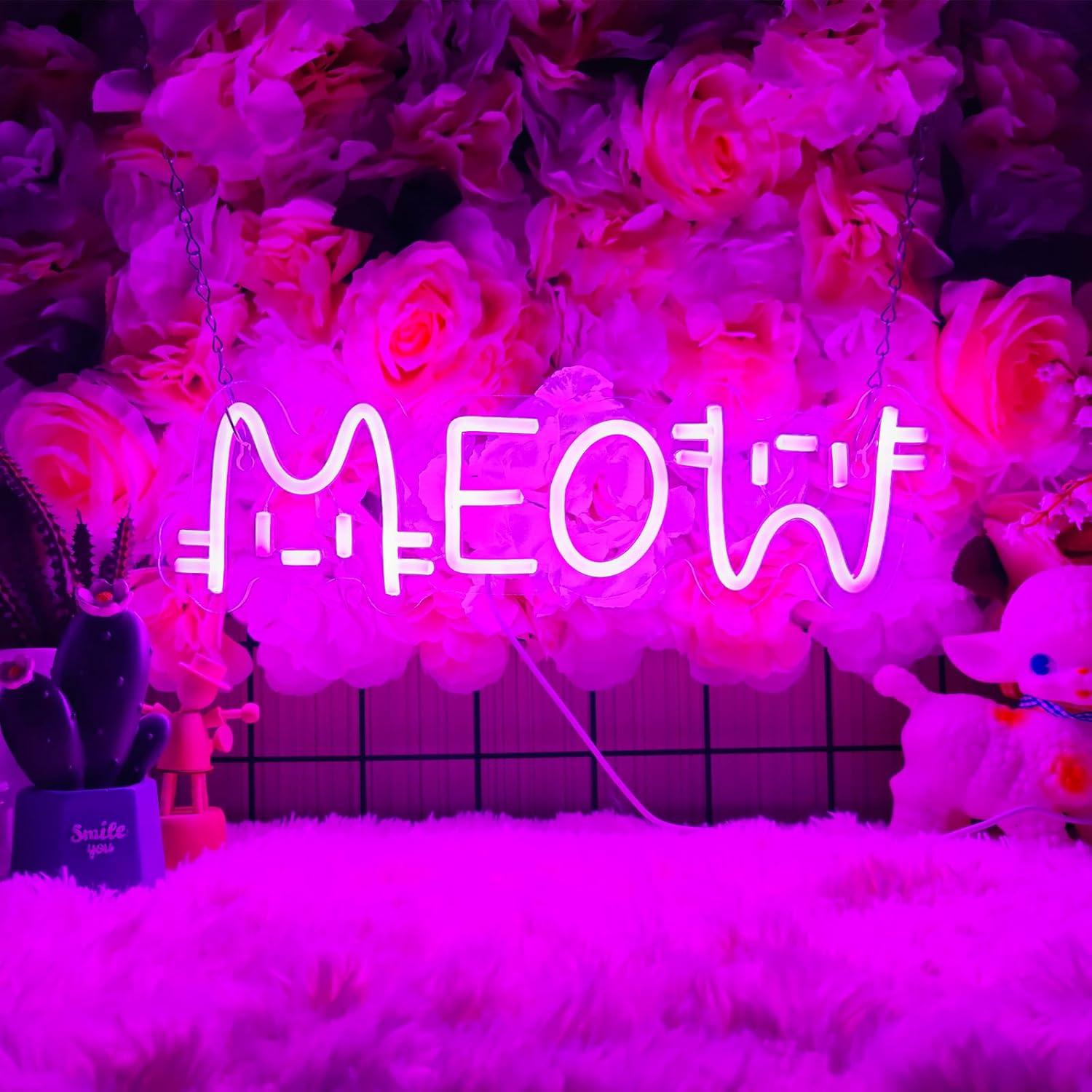 Meow Neon Sign Cat USB Powered - Lighting Decor Home 评论和价格